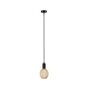 Modern pendant light with black cord and gold metal mesh for stylish interior lighting