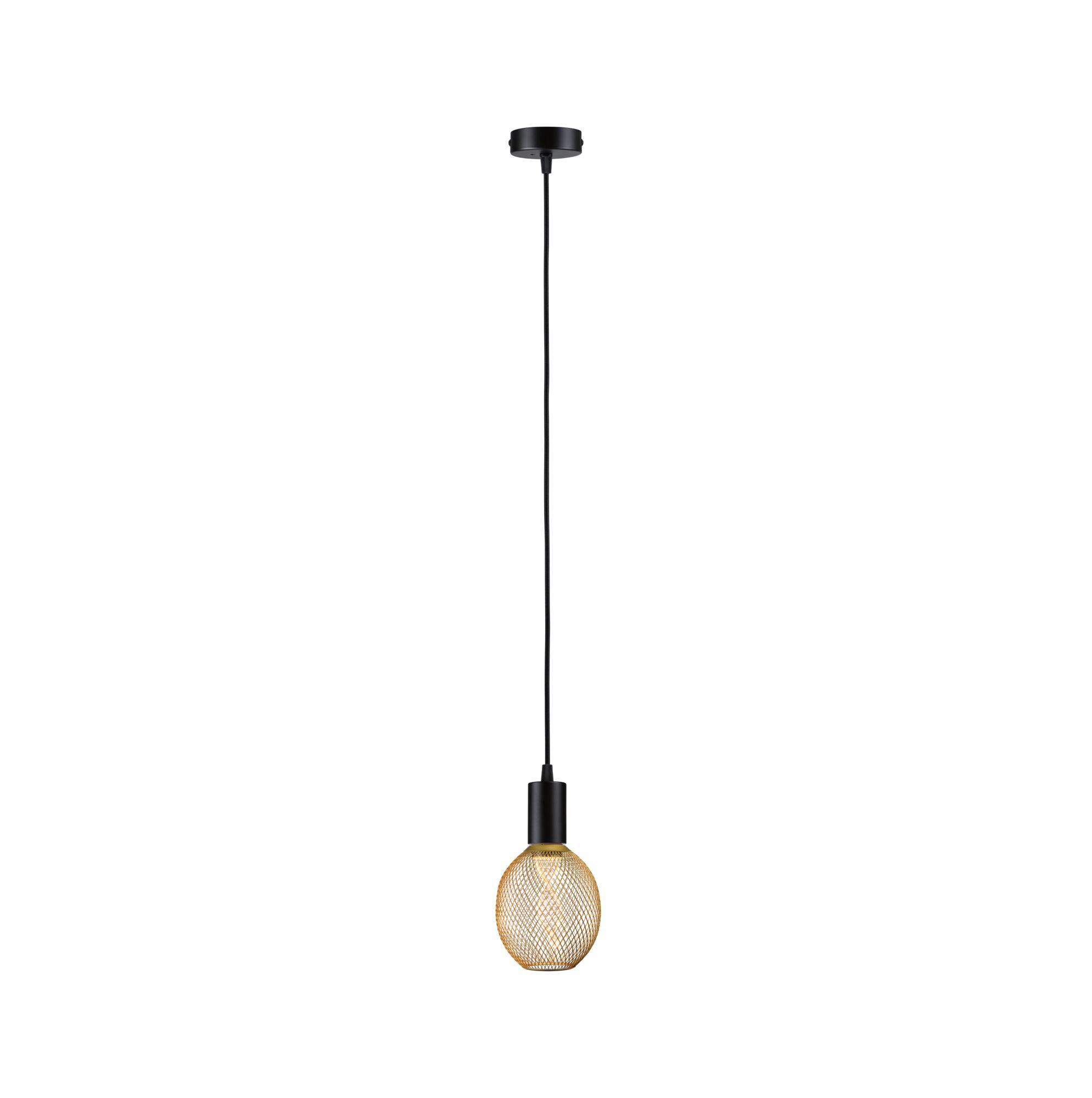 Modern pendant light with black cord and gold metal mesh for stylish interior lighting
