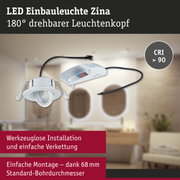 Weiße LED Einbauleuchte Zina mit 180° drehbarem Leuchtenkopf und CRI über 90 für Wohnräume