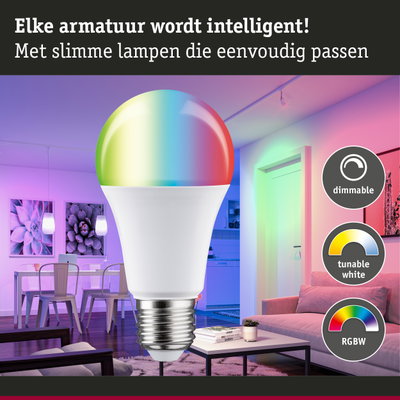 Kleurrijke dimbare LED-lamp met RGBW en instelbaar wit licht voor slimme verlichting