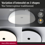 Plafonnier blanc avec variation d'intensité en 3 étapes et lumière blanc chaud