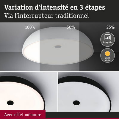 Plafonnier avec variation d'intensité en 3 étapes blanc et noir, lumière blanc chaud avec effet mémoire