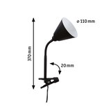 Black metal clip lamp with flexible neck and 110 mm lampshade diameter, 370 mm height