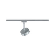 Moderner silberner LED-Strahler aus Metall an Schienensystem für flexible Beleuchtung