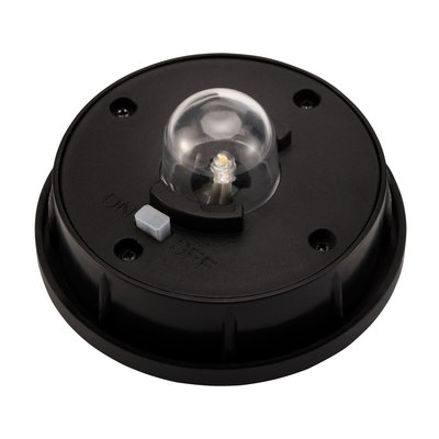 Black LED module with clear cover and on/off switch made of plastic for lighting systems