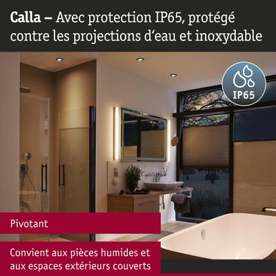 Spot encastré Calla en acier inoxydable IP65 pour salle de bain avec douche et baignoire, résistant à l'humidité