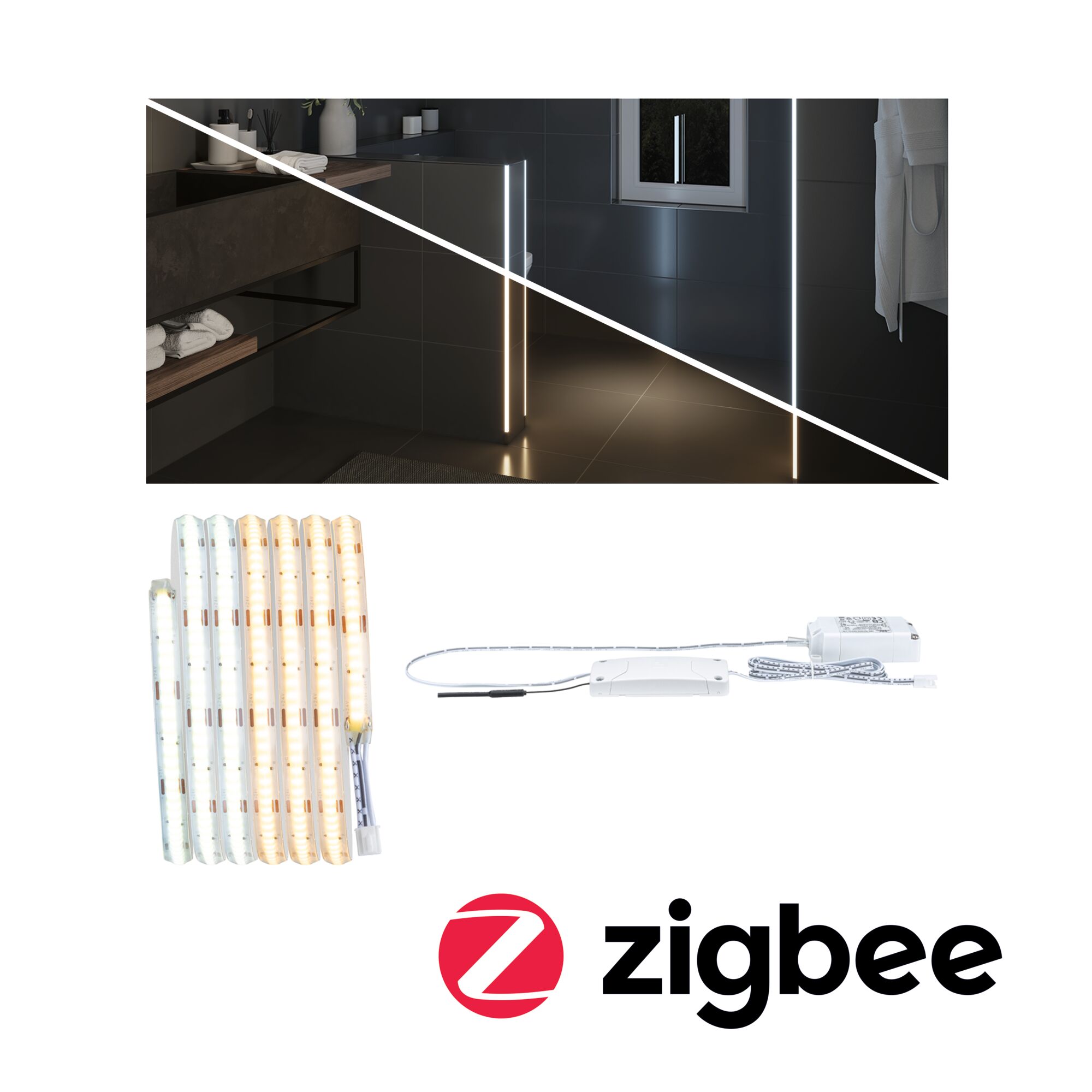 LumiTiles Strip LED Smart Home Zigbee 3.0 Full-Line COB Slim 2m IP44 6W 260lm/m 544 LEDs/m Tunable White 7VA Bande LED avec éclairage blanc chaud et froid et contrôle Zigbee pour éclairage intelligent