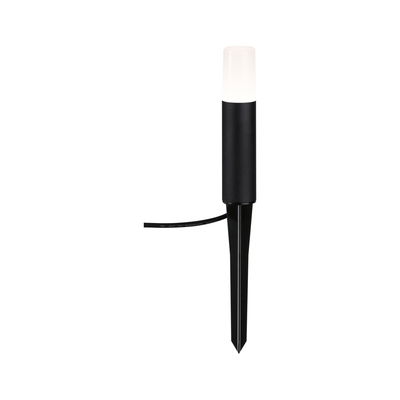 Black LED garden light with white diffuser and plastic ground spike for outdoor lighting