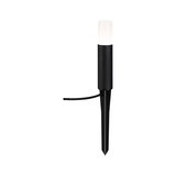 Black LED garden light with white diffuser and plastic ground spike for outdoor lighting