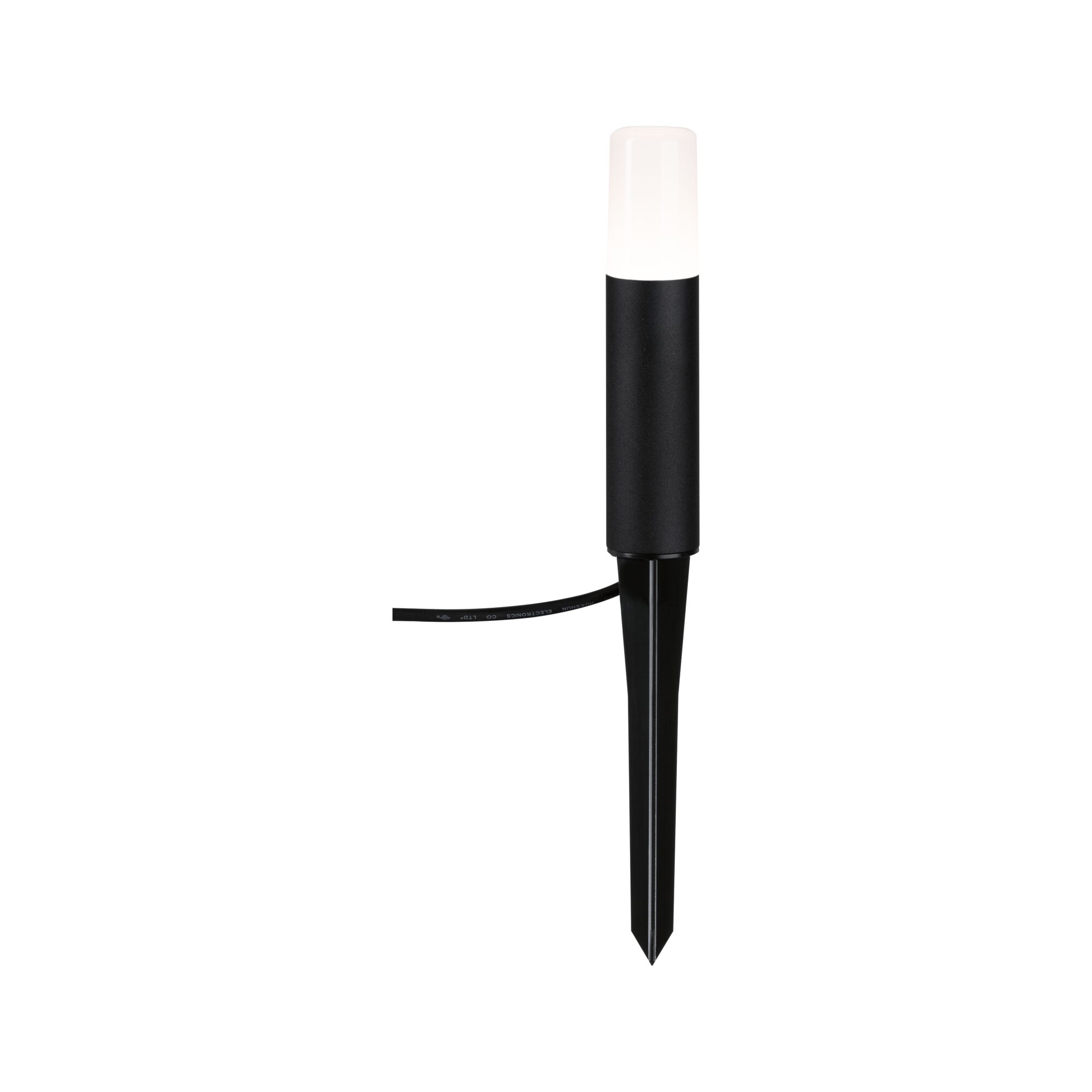 Plug & Shine LED Pollerleuchte Flarea Einzelleuchte IP65 zylindrisch 200mm 3000K 3,6W 150lm 24V Schwarz Metall Schwarze LED-Gartenleuchte mit weißem Diffusor und Erdspieß aus Kunststoff für Außenbeleuchtung