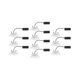Ten white LED recessed spotlights with black connector cable for modern room lighting