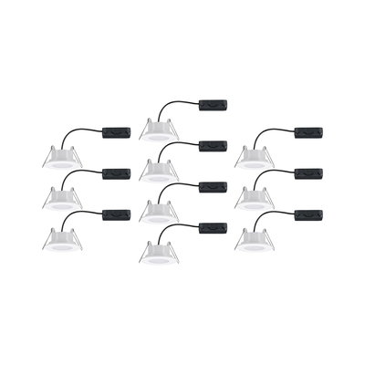 Ten white LED recessed spotlights with black connector cable for modern room lighting