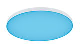 Round LED ceiling light with white frame and blue illumination for modern interiors