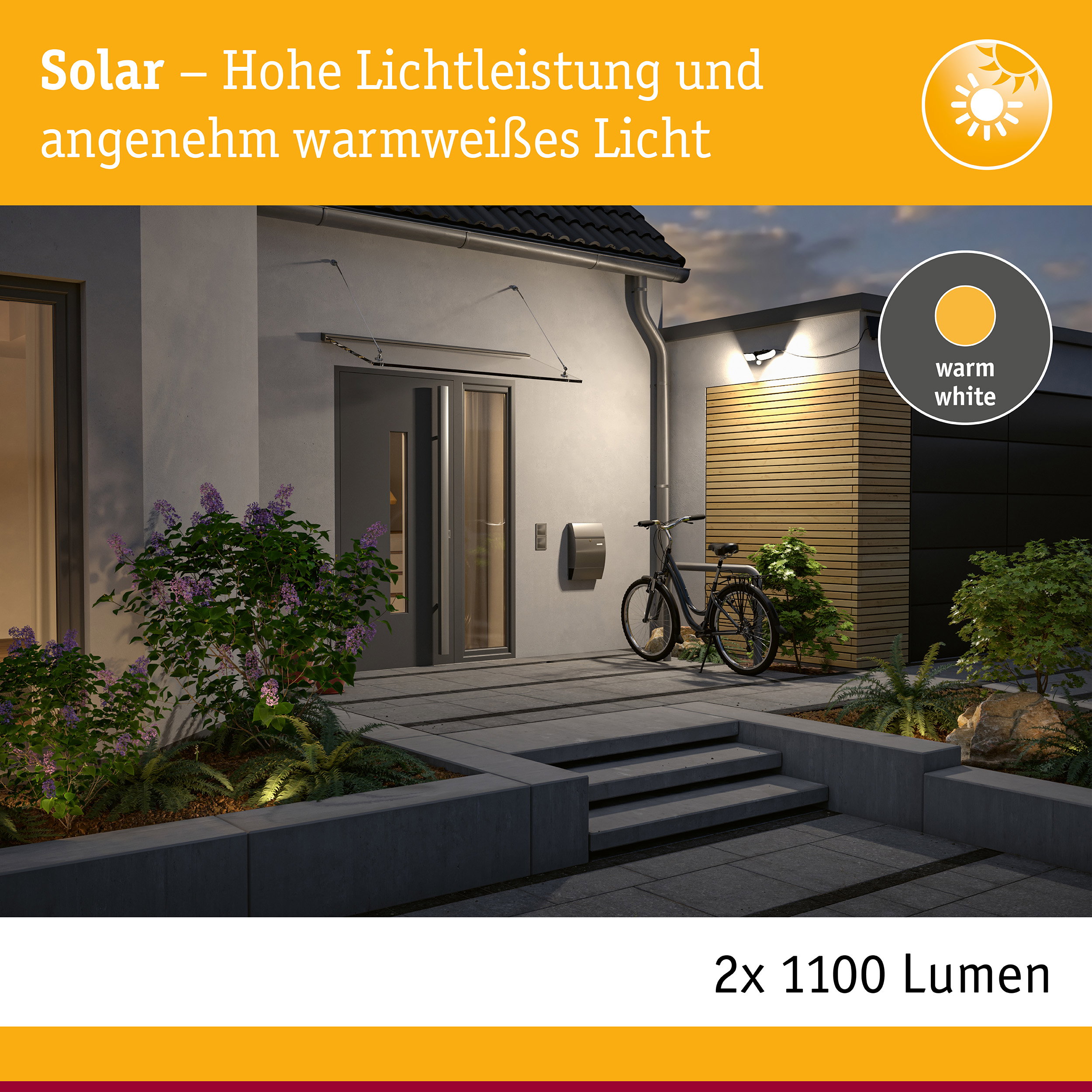 Solar LED Wandfluter Sonlig Dämmerungsgesteuerter Bewegungsmelder (IR) IP65 eckig 286x258mm 3000K 2x9W 2x1100lm 3,7V Anthrazit Kunststoff