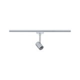 Silver metal LED spotlight on track system for flexible indoor lighting solutions