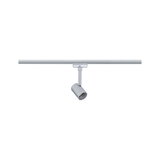 Spot LED en métal argenté sur rail pour un éclairage intérieur flexible