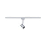 Silver metal LED spotlight on track system for flexible indoor lighting solutions
