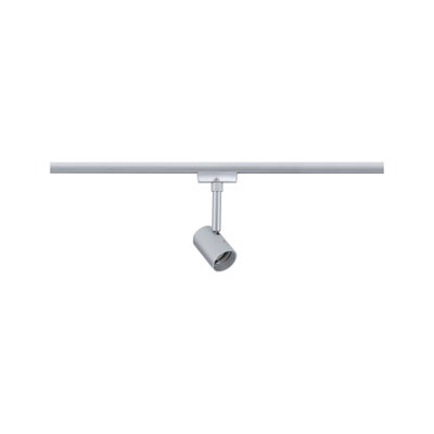 Silver metal LED spotlight on track system for flexible indoor lighting solutions
