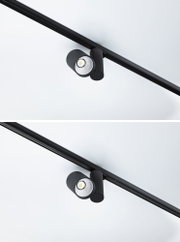 Spot LED noir en métal sur rail pour éclairage flexible et mise en valeur des espaces
