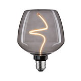Moderne LED-Glühbirne mit rauchgrauem Glas und dekorativem, geschwungenem Leuchtfaden für Wohnraumbeleuchtung