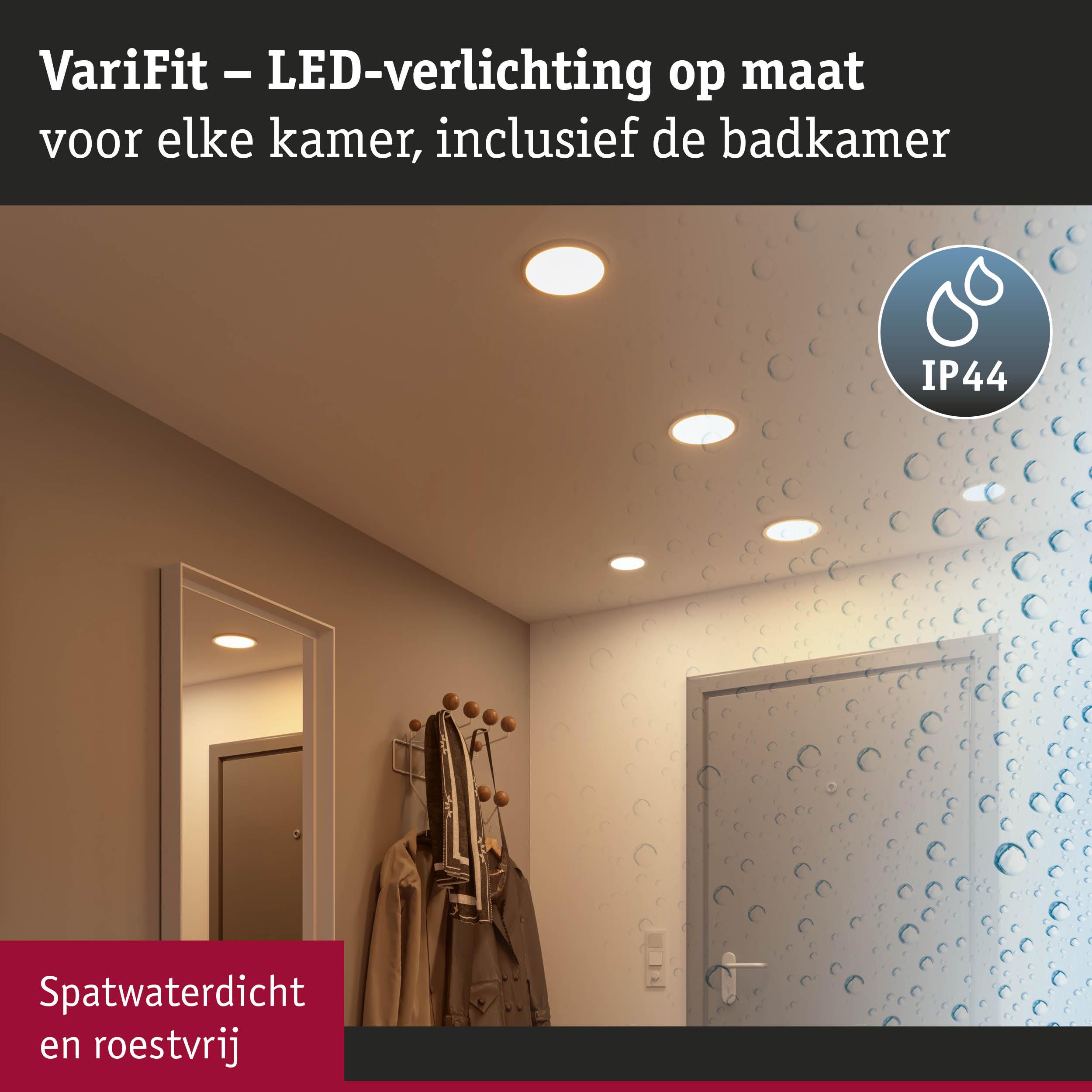 VariFit witte LED inbouwspots met IP44 spatwaterdicht voor badkamer en vochtige ruimtes