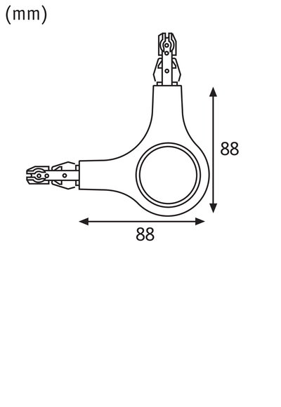 Technical drawing of a triple connector with 88 mm width and height for LED lighting systems.