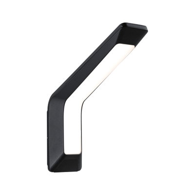 Sort LED-væglampe med moderne design og hvidt lys til indendørs og udendørs brug.