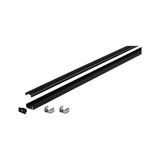 Black aluminum LED profile rail with cover and mounting clips for LED strip installation