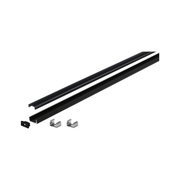 Black aluminum LED profile rail with cover and mounting clips for LED strip installation