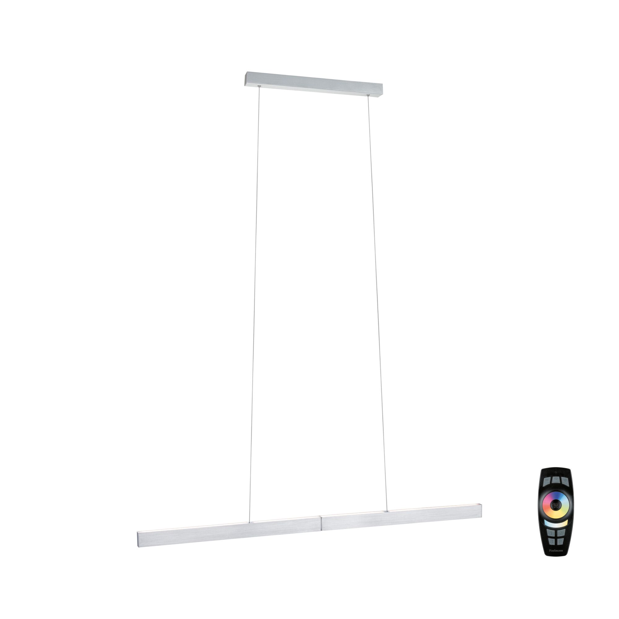 Moderne LED-Pendelleuchte aus gebürstetem Aluminium mit Fernbedienung und RGB-Farbsteuerung