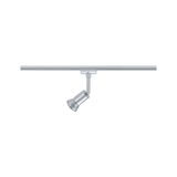 Silver metal LED spotlight on track system for flexible room lighting solutions
