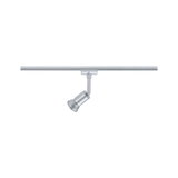 Silver metal LED spotlight on track system for flexible room lighting solutions