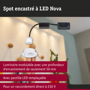 Spot encastré LED Nova blanc avec câble noir et driver pour éclairage économique