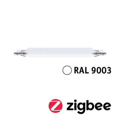 White aluminum LED linear light with metal mounts, compatible with Zigbee smart home system.