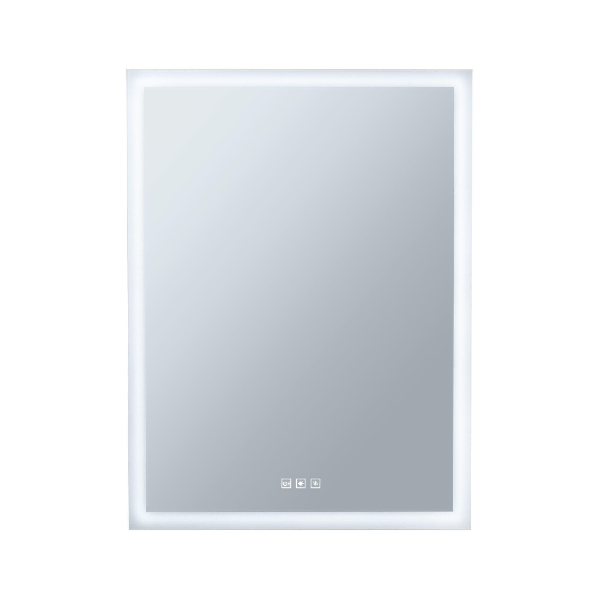 Square LED mirror with white frame and touch control panel for bathroom lighting