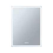 Square LED mirror with white frame and touch control panel for bathroom lighting