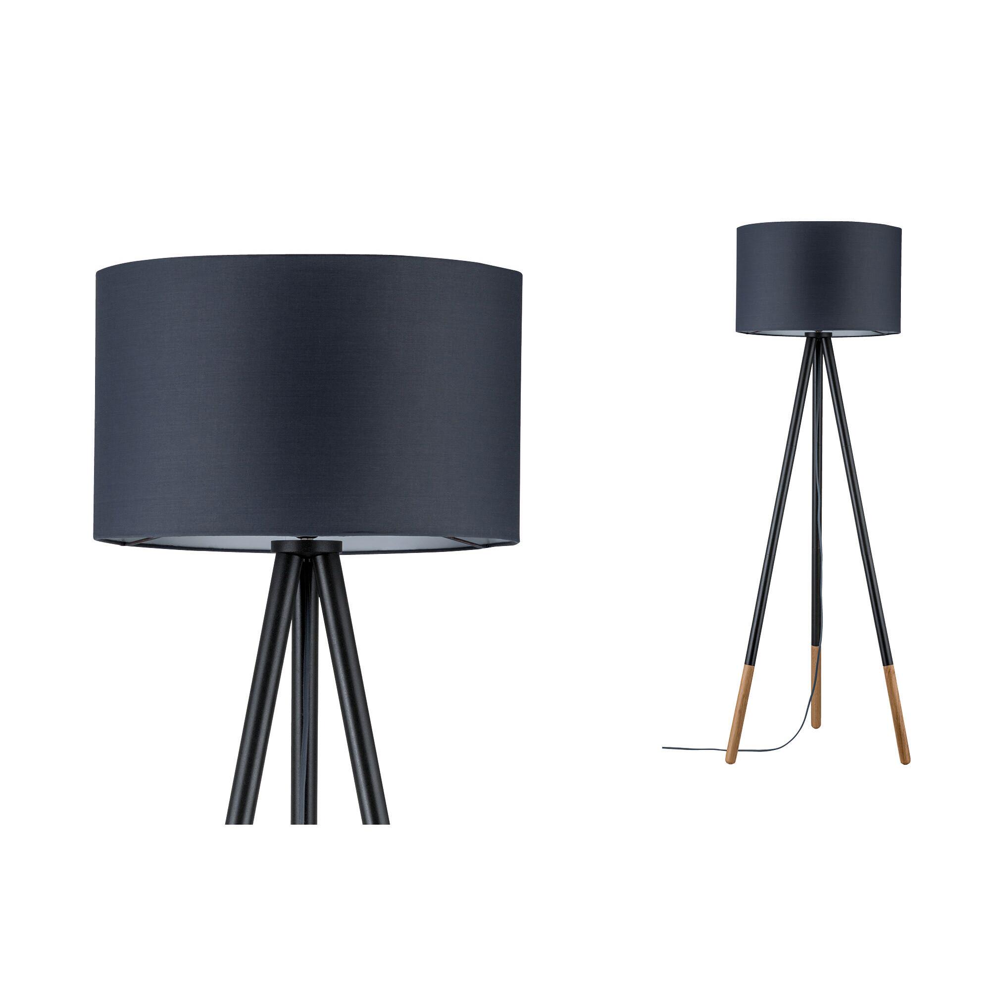Neordic Floor lamp Rurik E27 max. 20W Grey/Wood Fabric/Metal/Wood Tripod floor lamp with black fabric shade and wooden legs for modern living room lighting