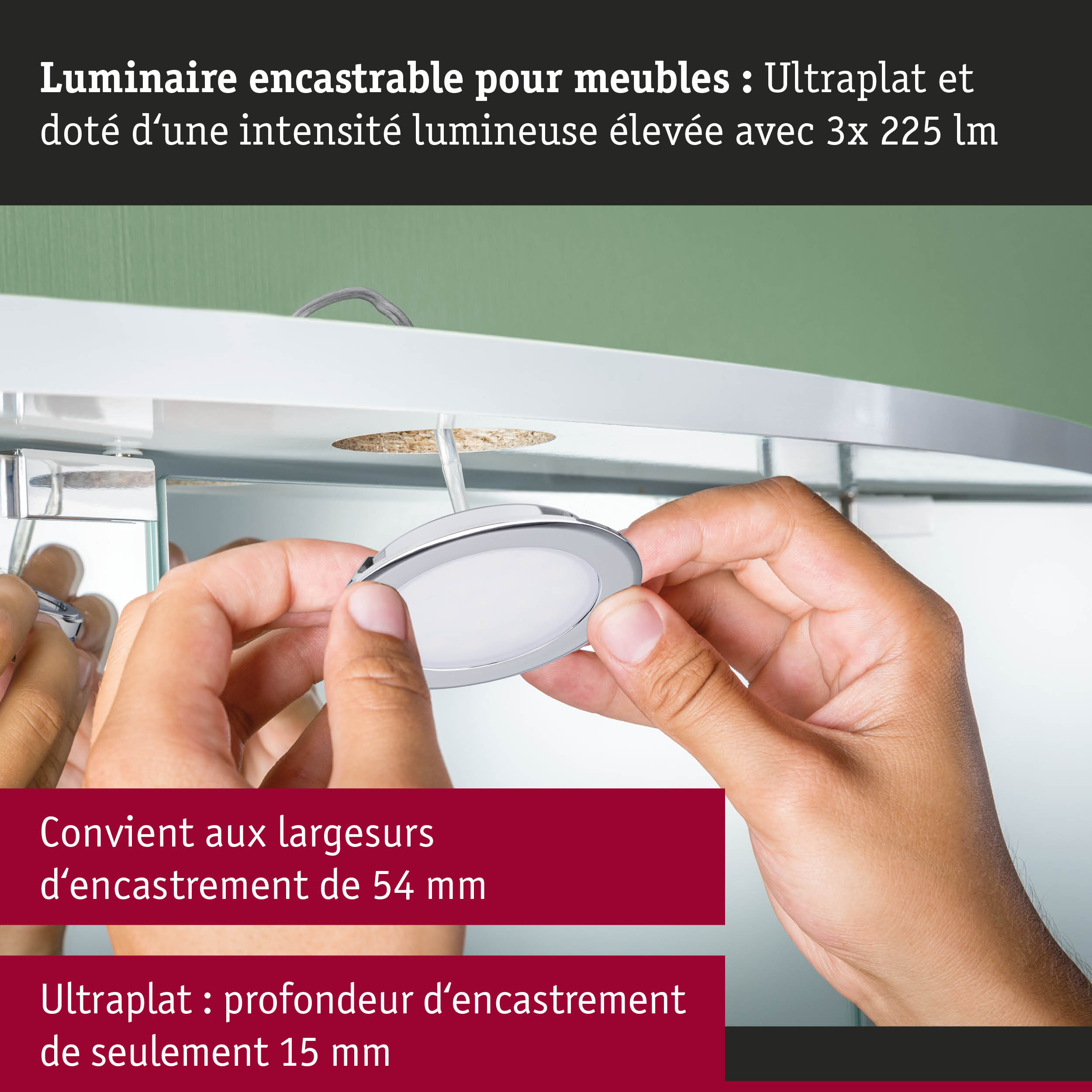 Luminaire encastrable ultraplats blanc pour meubles avec haute intensité lumineuse LED