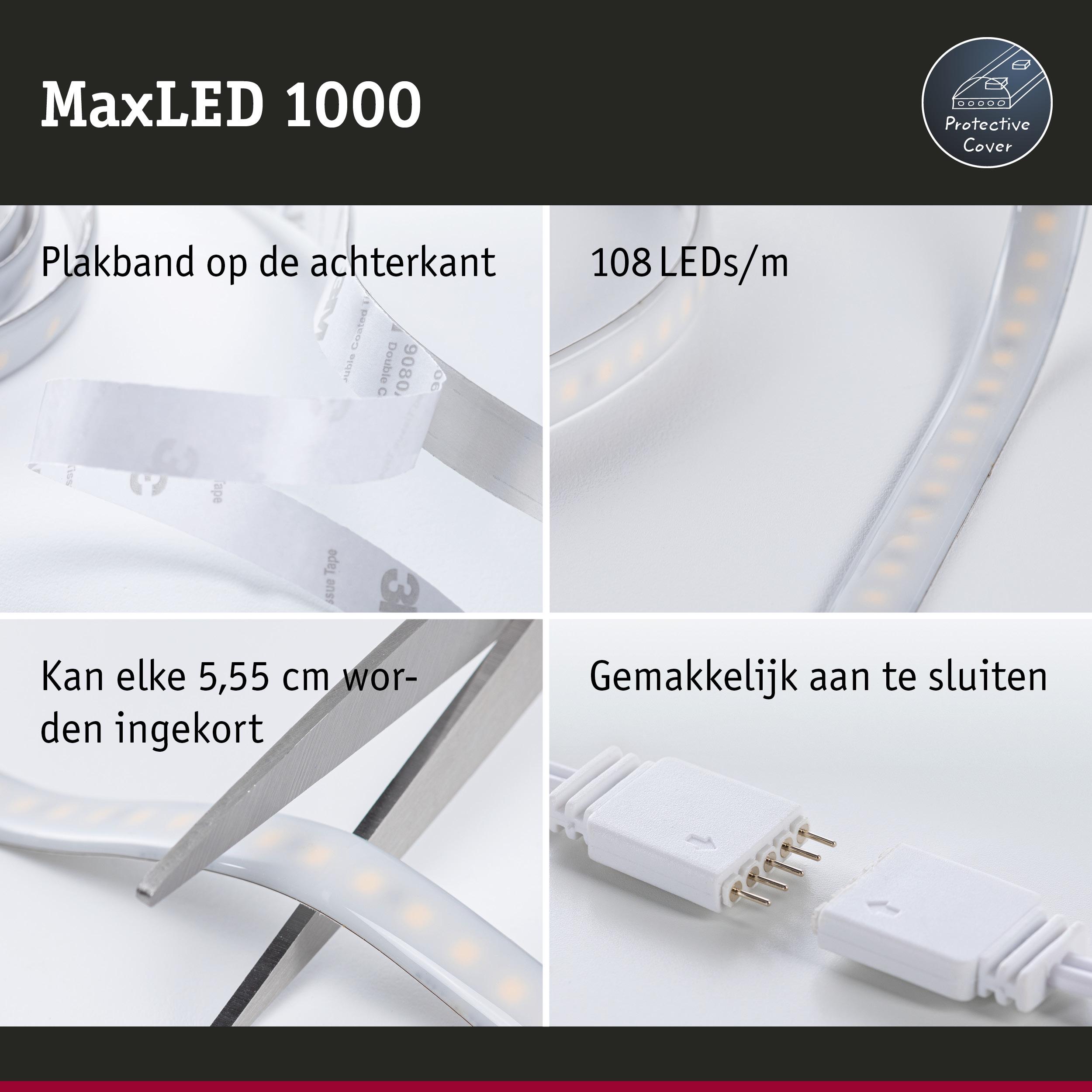 MaxLED 1000 LED-strip met 108 LEDs/m, plakband achterzijde, elke 5,55 cm in te korten, eenvoudig aan te sluiten