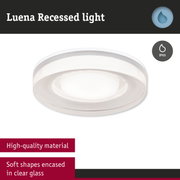 Luena recessed light with clear glass, soft shapes, high-quality material and IP65 protection for wet areas