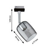 Modern LED spotlight with smoked glass and chrome metal, dimensions 128x96x77 mm, indoor lighting