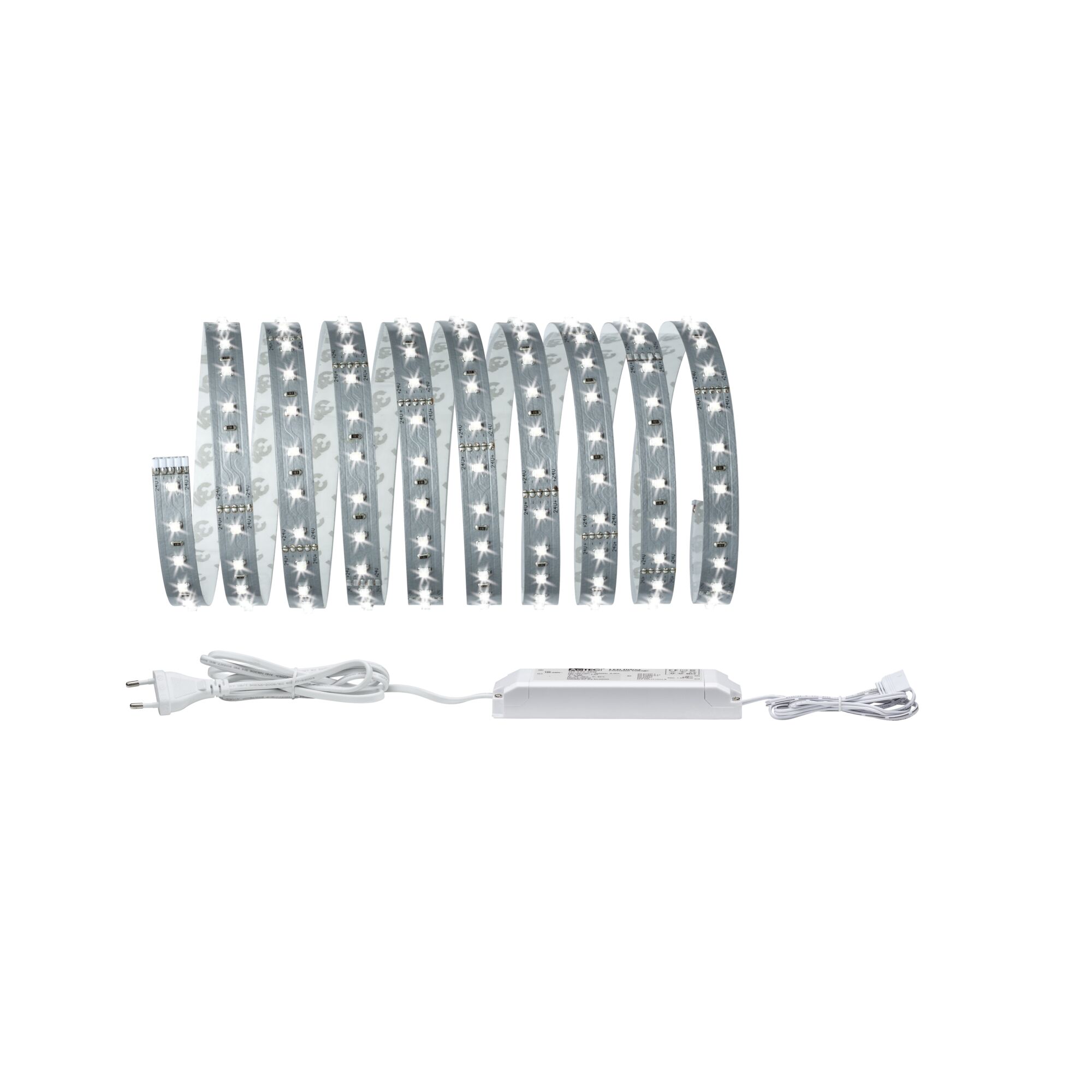MaxLED 500 LED Strip Basisset 3m Tageslichtweiß 18W 550lm/m 6500K 36VA Flexible LED-Lichtleiste mit Netzteil in Weiß für moderne Innenbeleuchtung und Dekoration