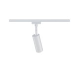 Modern white metal LED spotlight on track system for flexible room lighting