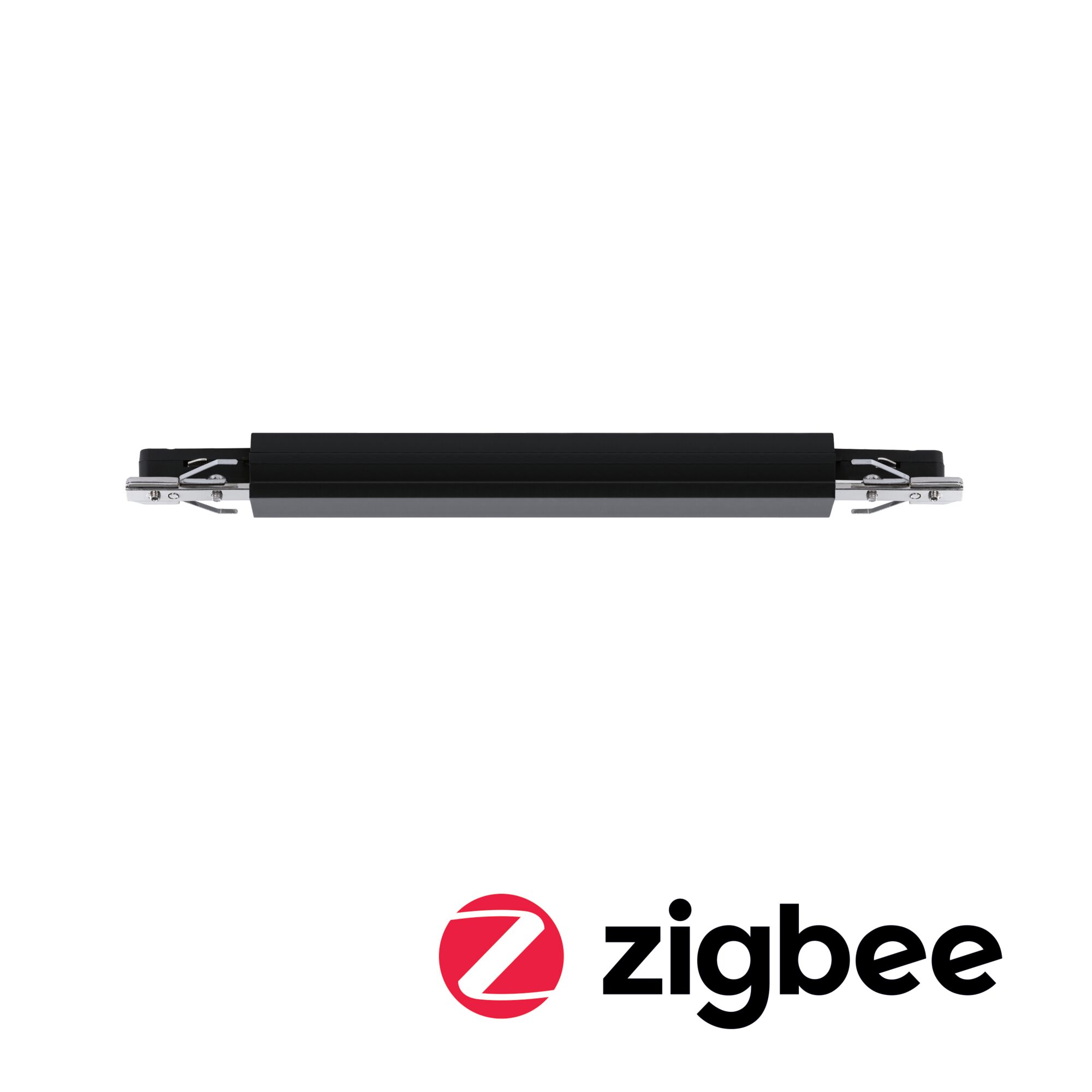 Black aluminum connector with metal clips for modular Zigbee lighting systems