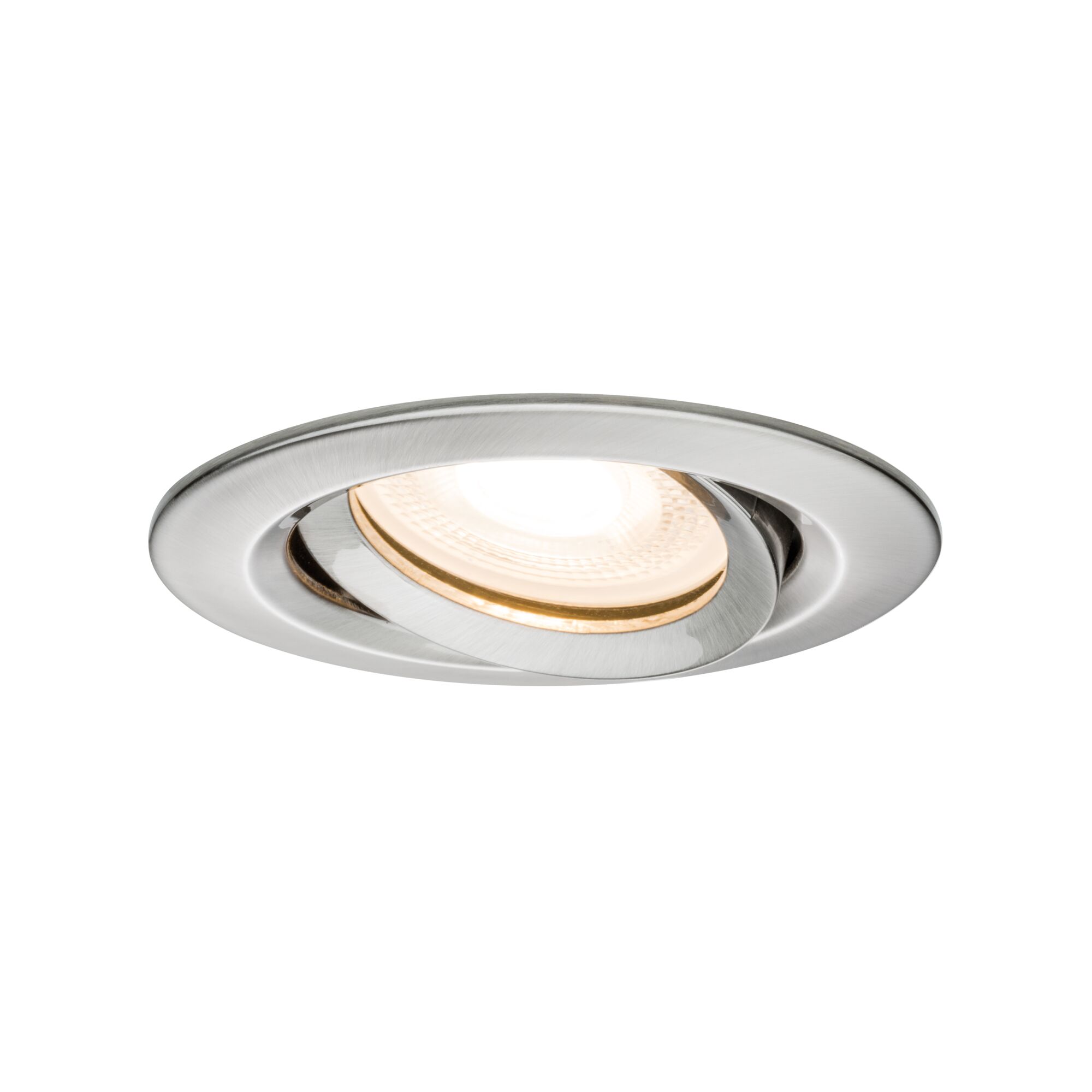 Round recessed spotlight in brushed stainless steel with warm white LED light for modern room lighting