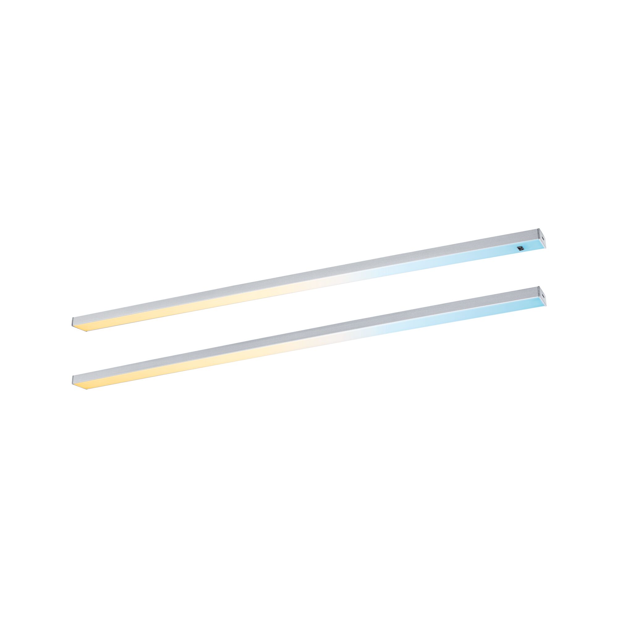 LED-onderkastverlichting Inline Startersset Tunable White 2x6W 550x26mm 2x500lm 24V Chroom mat Twee slanke zilveren aluminium LED-strips met warm en koel wit licht voor moderne verlichting
