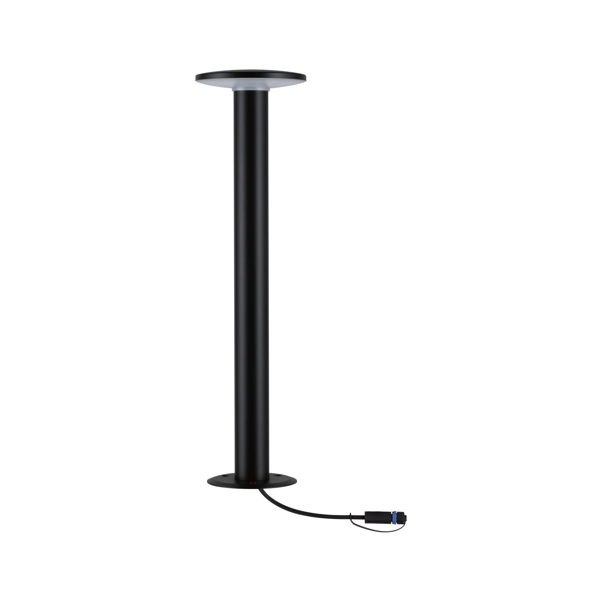 Black metal LED ceiling light with round diffuser and cable connector for modern indoor lighting