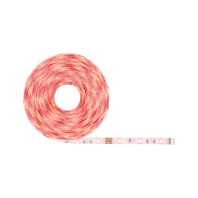 Roll of red LED strip light with flexible plastic base for decorative lighting use.