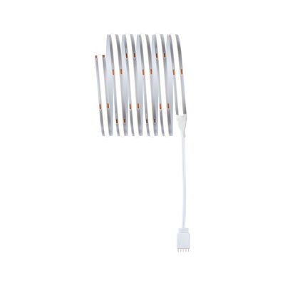Flexibler LED-Lichtstreifen mit weißem Kabel und 4-Pin-Stecker für moderne LED-Beleuchtung.