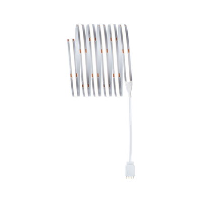 Flexible LED light strip with white cable and 4-pin connector for modern LED lighting solutions.